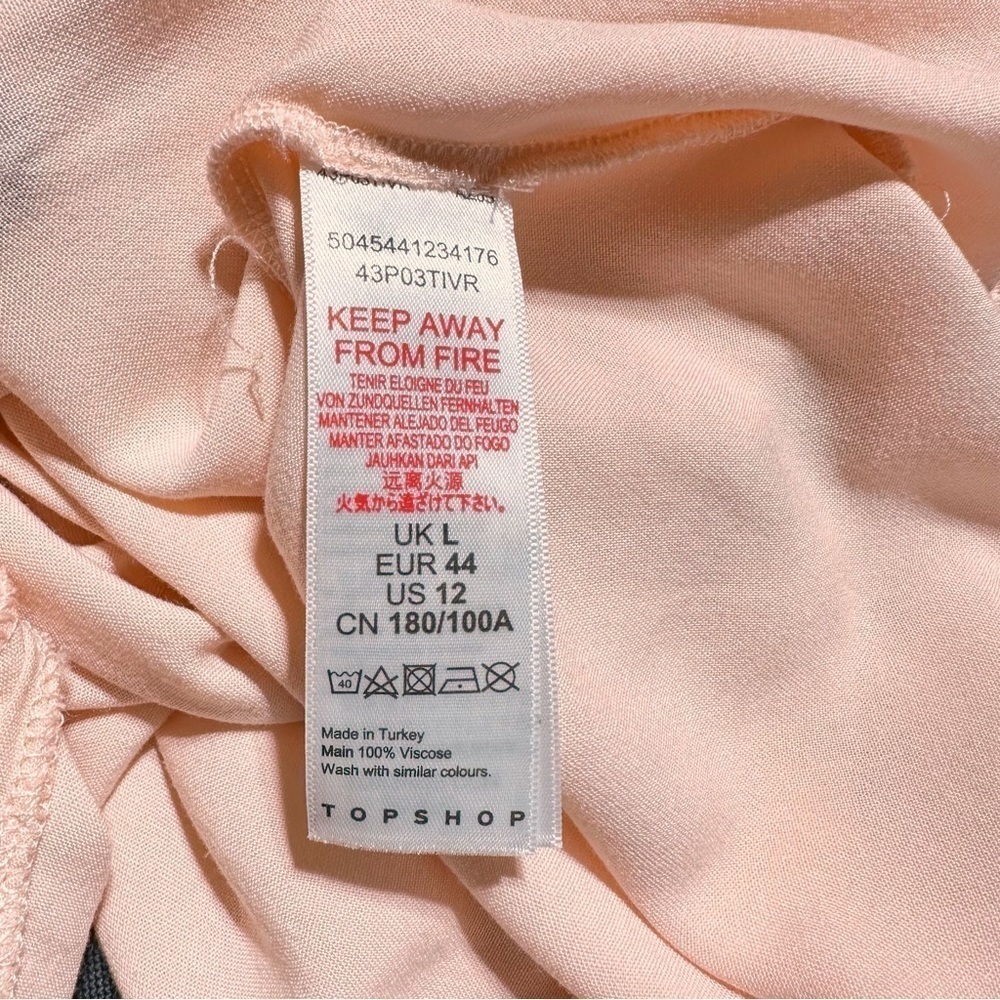 Topshop Kourtney Pajama Shirt Top Pocket Pastel Pink Animal Print Trim Size 12 - Picture 10 of 11